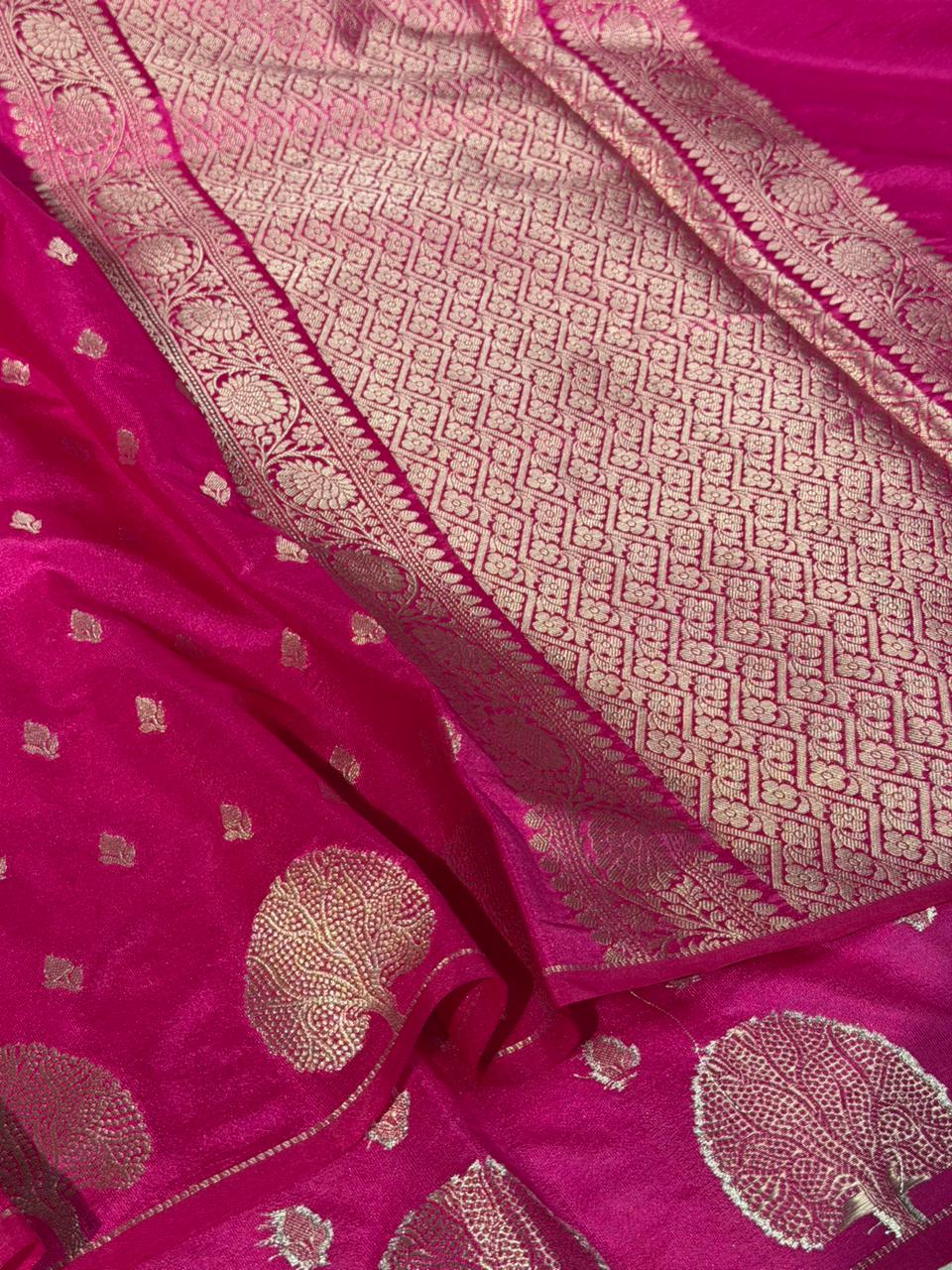 Rani Pink Traditional Chinia Silk Banarasi Saree