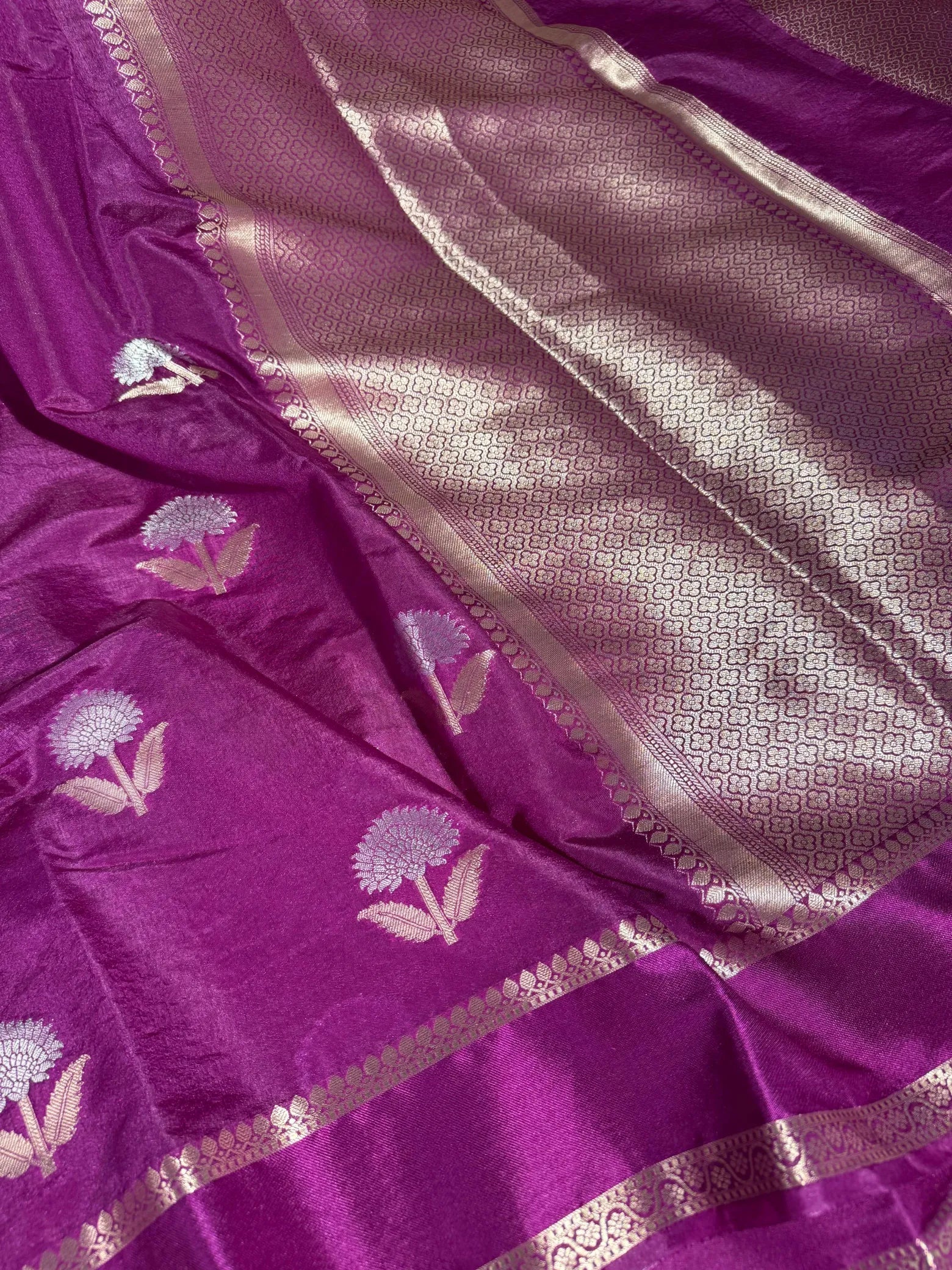 Purple banarasi warm silk saree with exclusive heritage design pattern and rich pallu