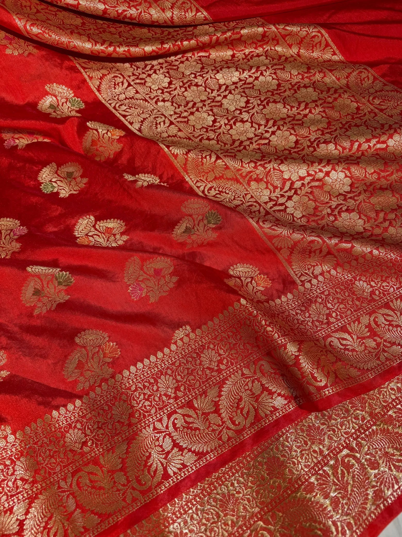Orange shade banarasi warm silk saree with exclusive heritage design pattern and rich pallu