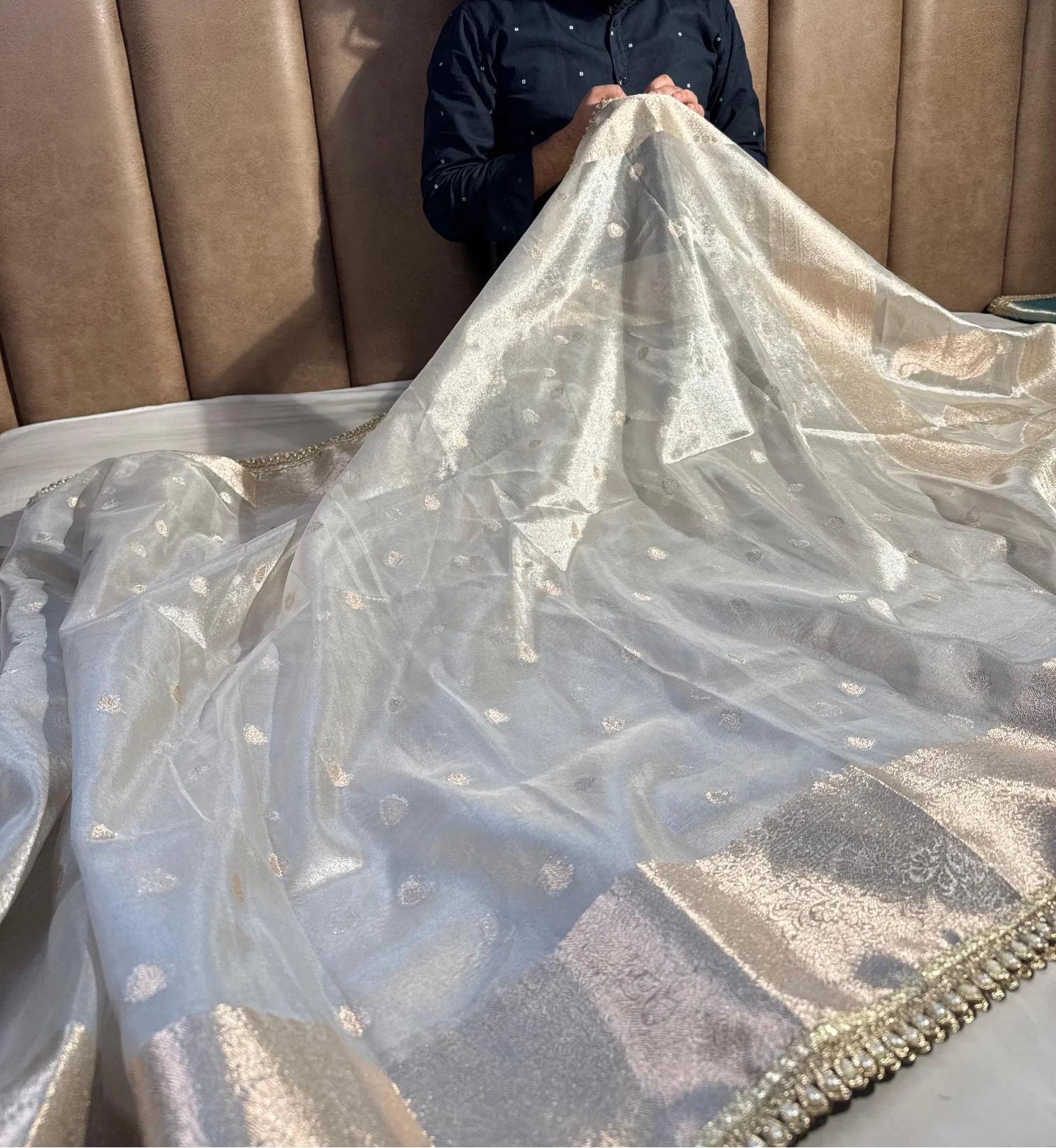 Water Zari Tissue Silk Luxurious Lace Work Banarasi Saree