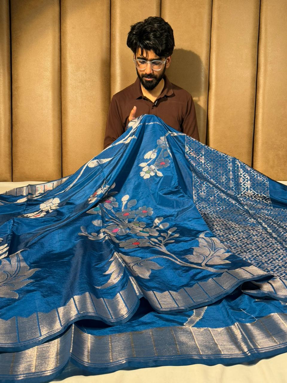 Cobalt Blue Heritage Meenakari Chinia Banarasi Saree