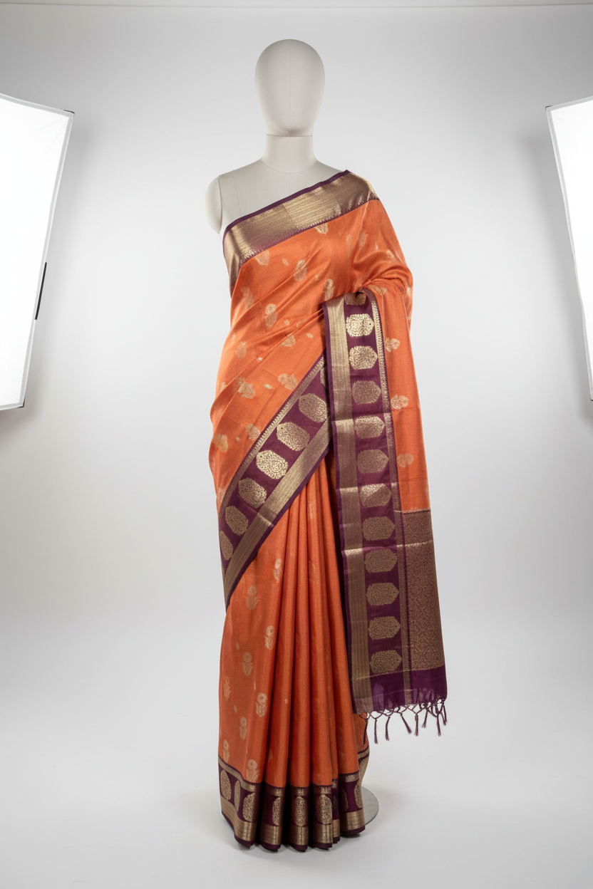 Rusted Shade Intricate Weave Banarasi Silk Saree