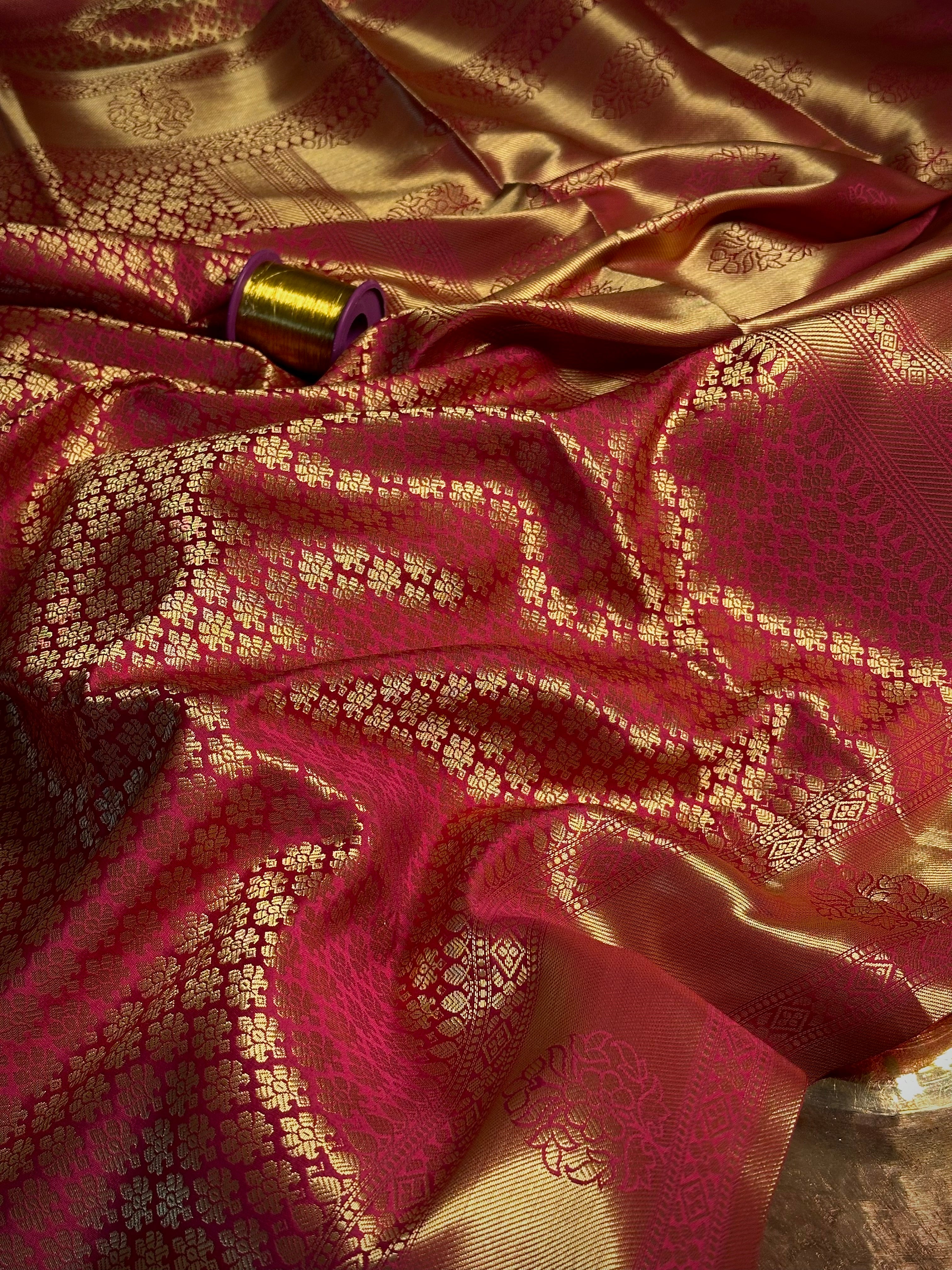 Rani Pink Kanjivaram Soft Silk Saree