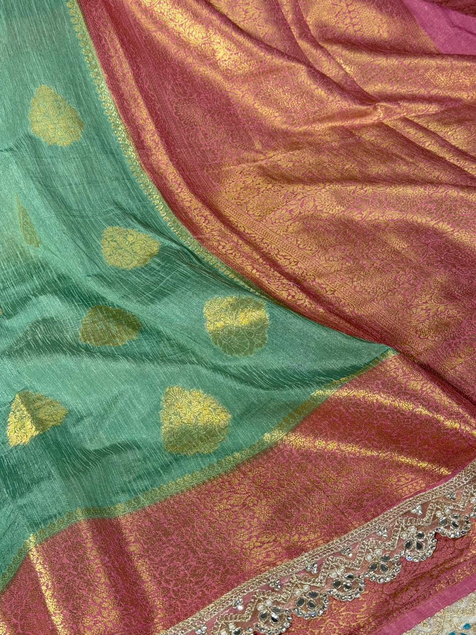 Mint Green Matka Silk Pearl Gota Designer Saree
