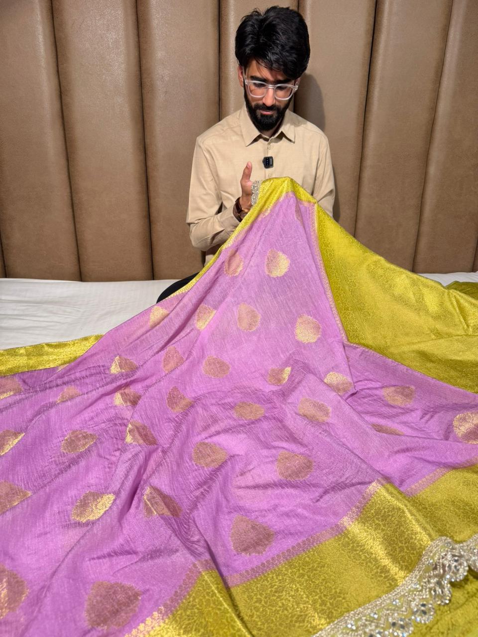 Dusty Lavender Matka Silk Pearl Gota Designer Saree
