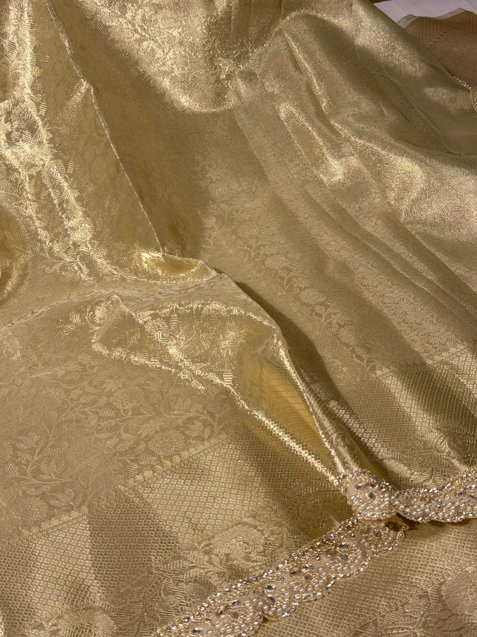 Light Gold Embossed Kanjivaram TIssue Designer Saree
