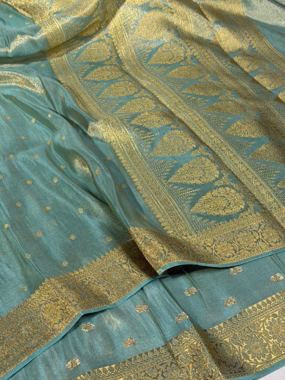 Sea Green Breathable Soft Tissue Banarasi Saree