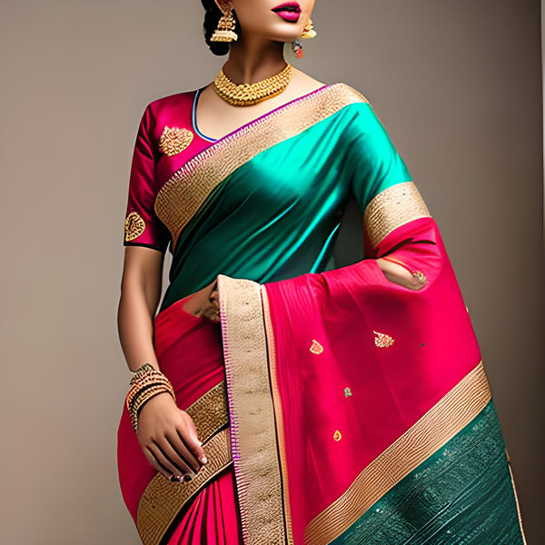 a woman wearing sem-dupion saree showcasing it's elegance and unique characteristics