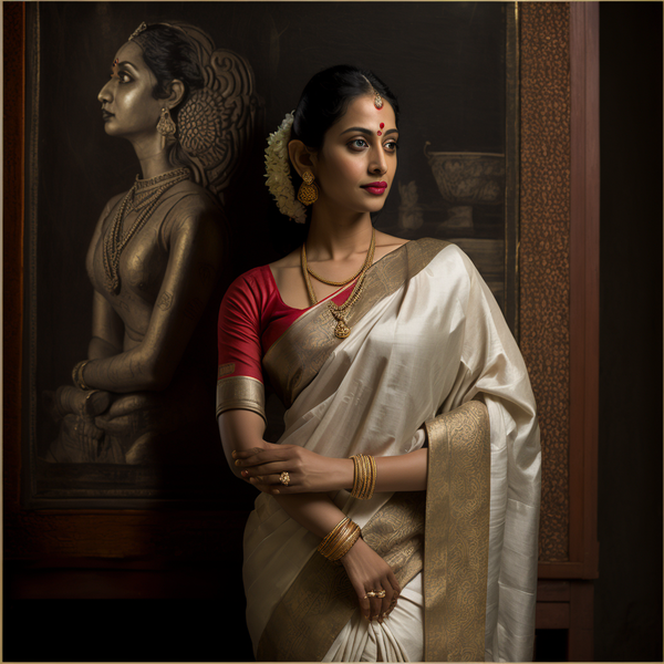 A woman wearing gracious pure Banarasi cotton silk saree portraying comfort and excellence