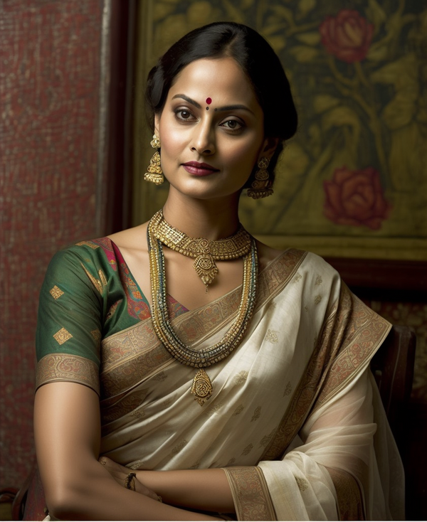 an extremely pretty woman wearing gracious pure Chanderi cotton Banarasi saree portraying stunning aesthetic