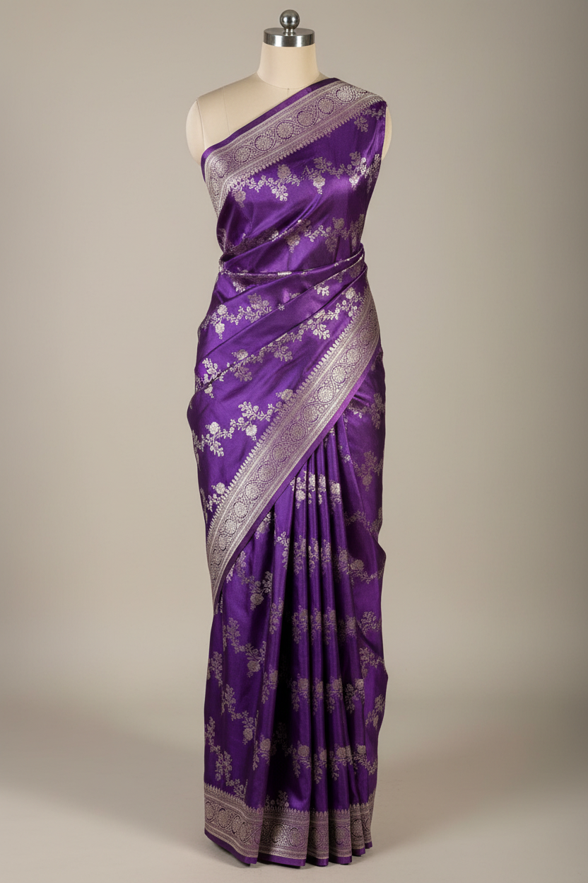 Bright Purple Shade Mashru Katan Silk Saree
