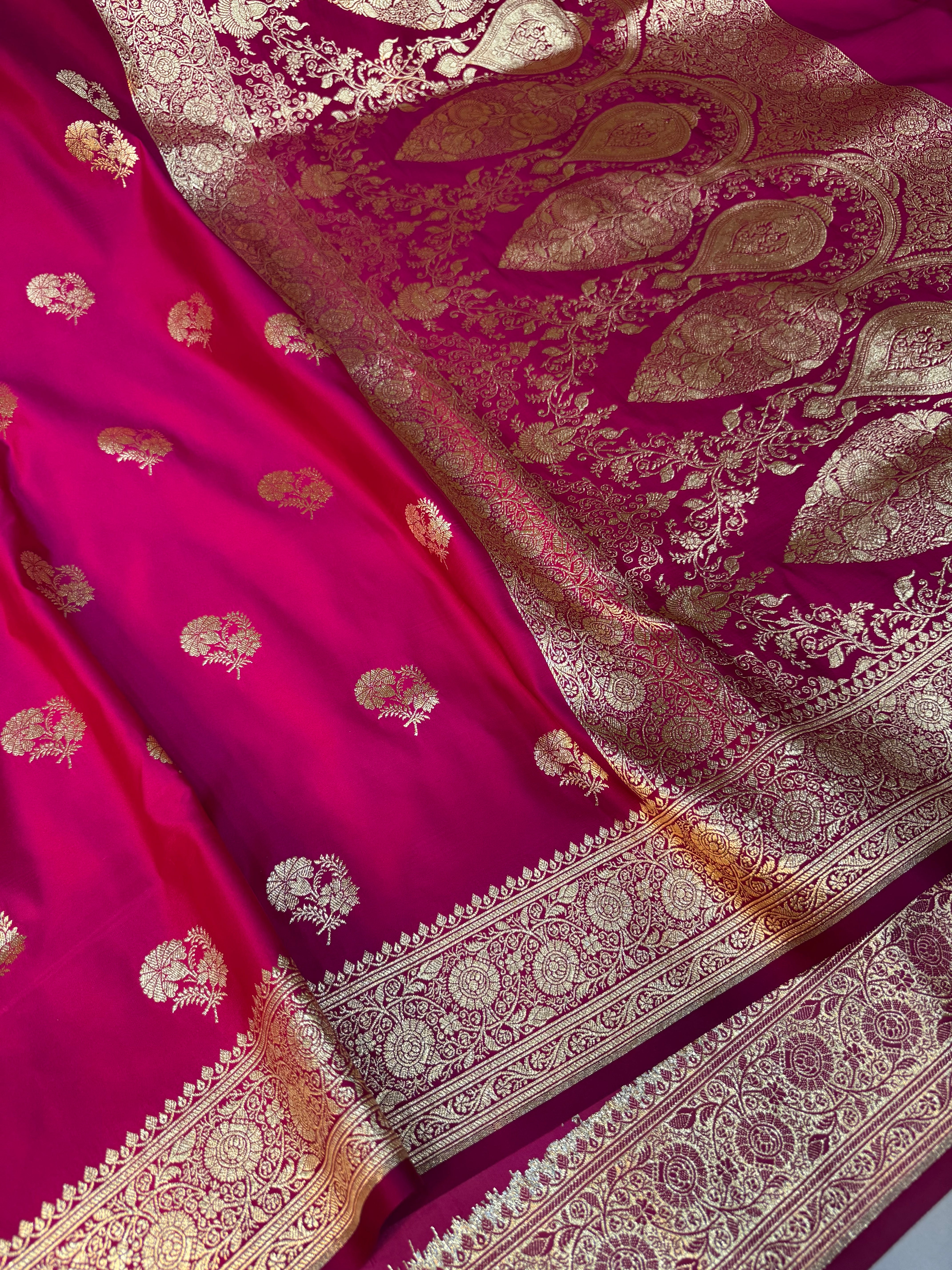 Rani Pink Eccentric Satin Silk Banarasi Saree