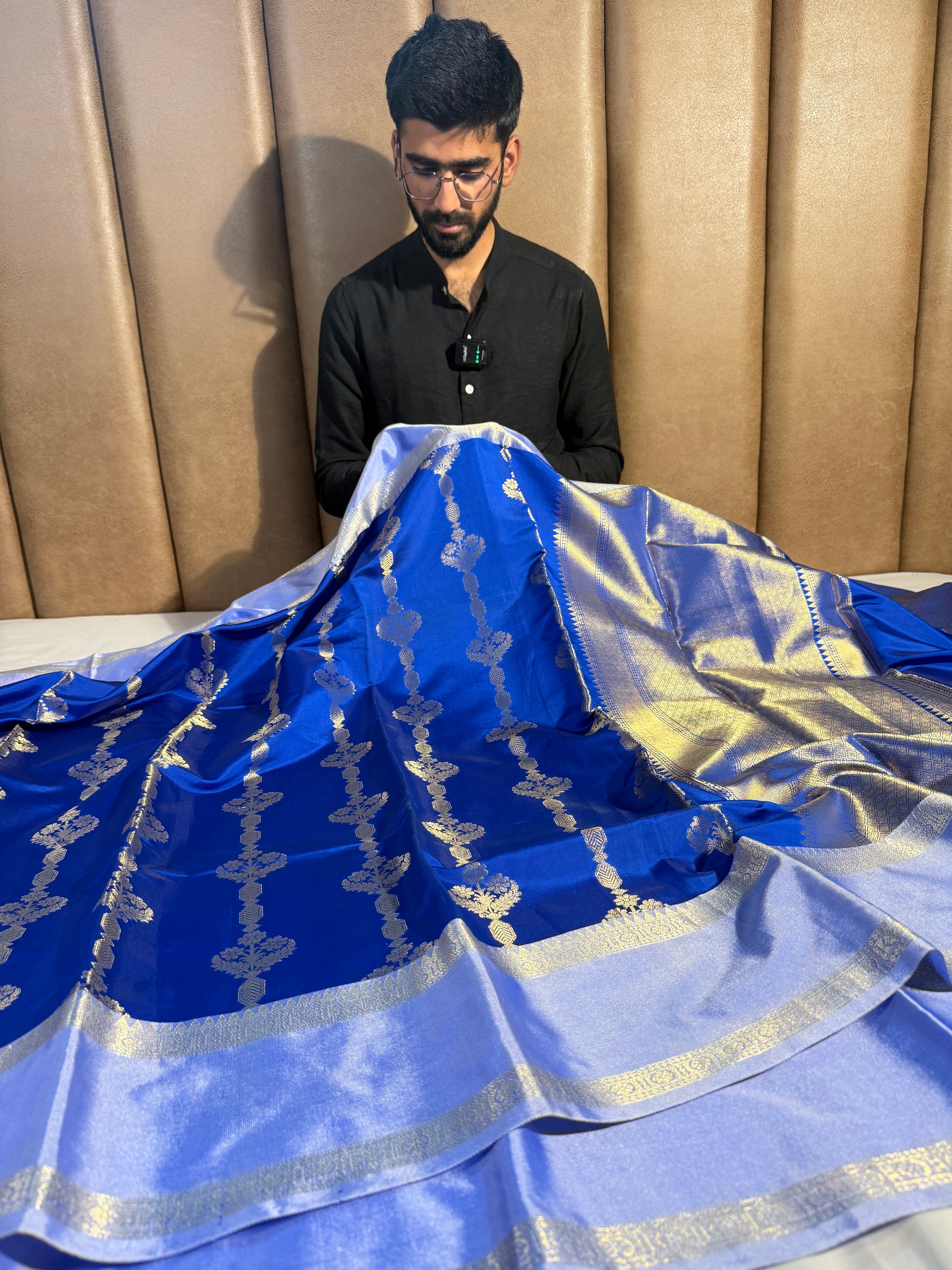 Royal Blue Semi Katan Traditional Banarasi Saree