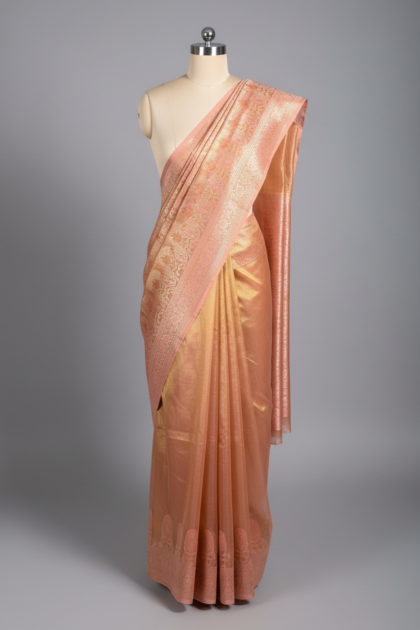 Dhoop Chaon Gold Soft Tissue Silk Banarasi Saree
