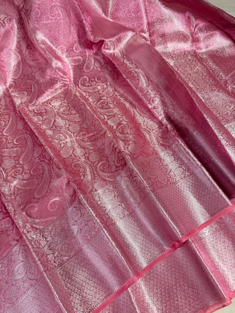 Handwoven Liquid Molten Pink Textured Metallic Saree main image 0
