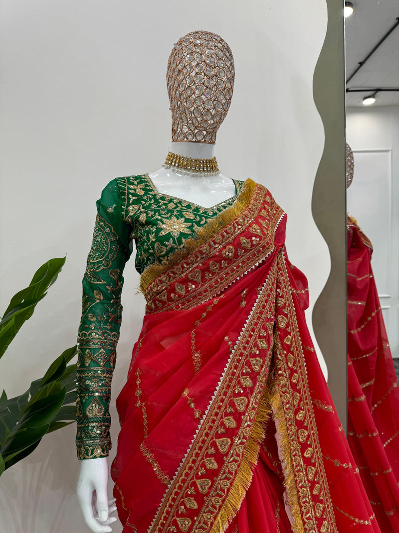 Jahnvi Kapoor Ma’am inspired Sindoori Red Saree