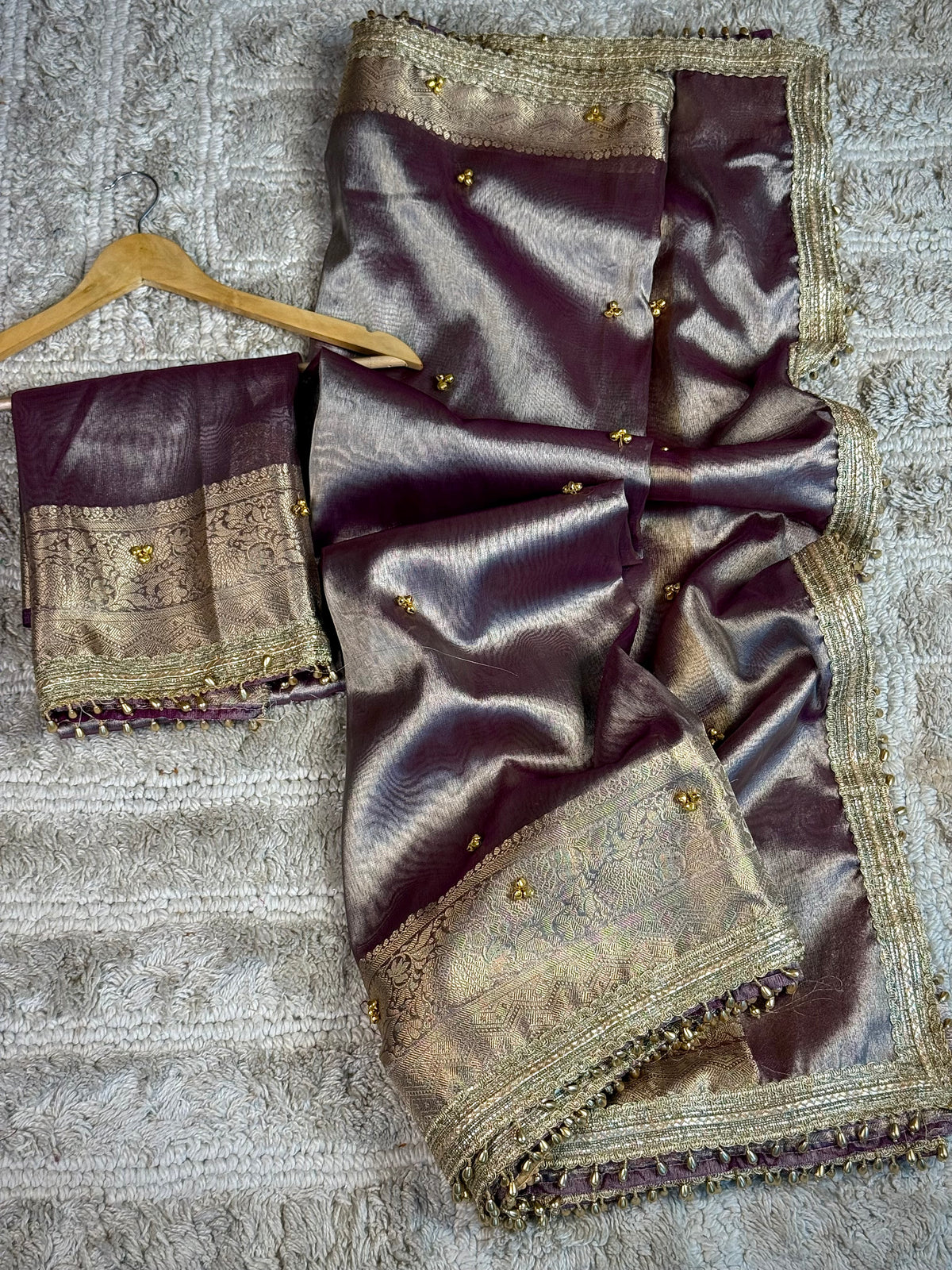 Rusted Garnet Tissue Silk Viral Ghungroo Saree