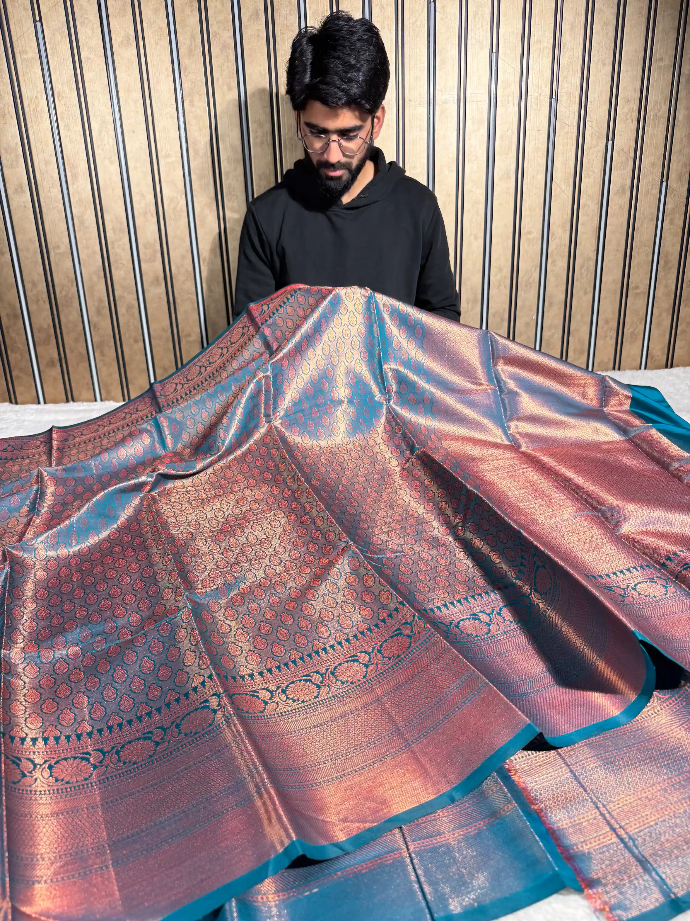 Aqua Blue Softsilk Copper Zari Weave Banarasi Saree