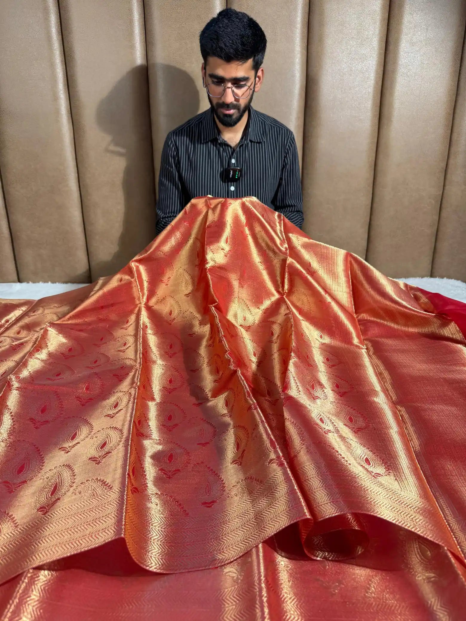 Rusted shade Kanjivaram brocade tissue saree