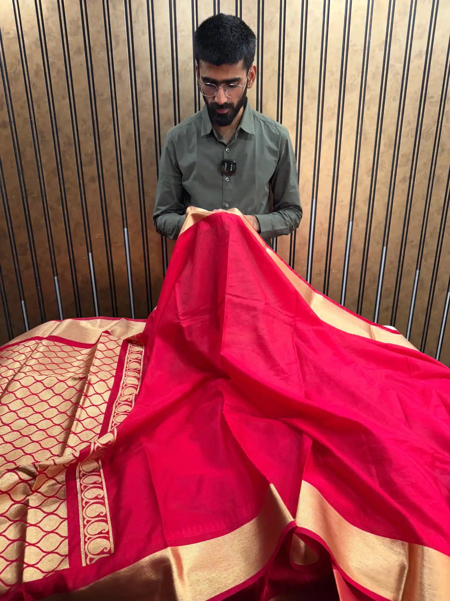 Bridal red soft cotton Banarasi saree