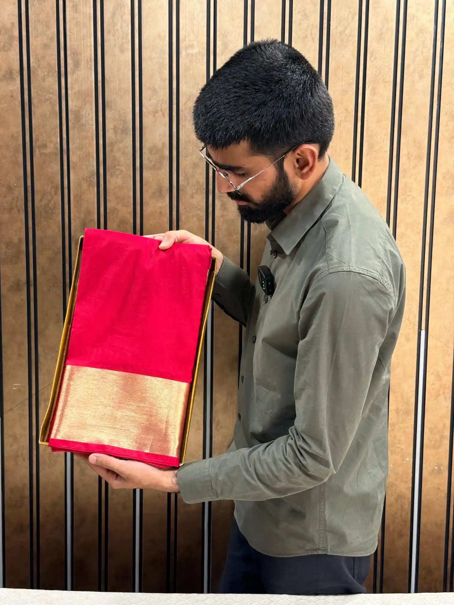 Bridal red soft cotton Banarasi saree