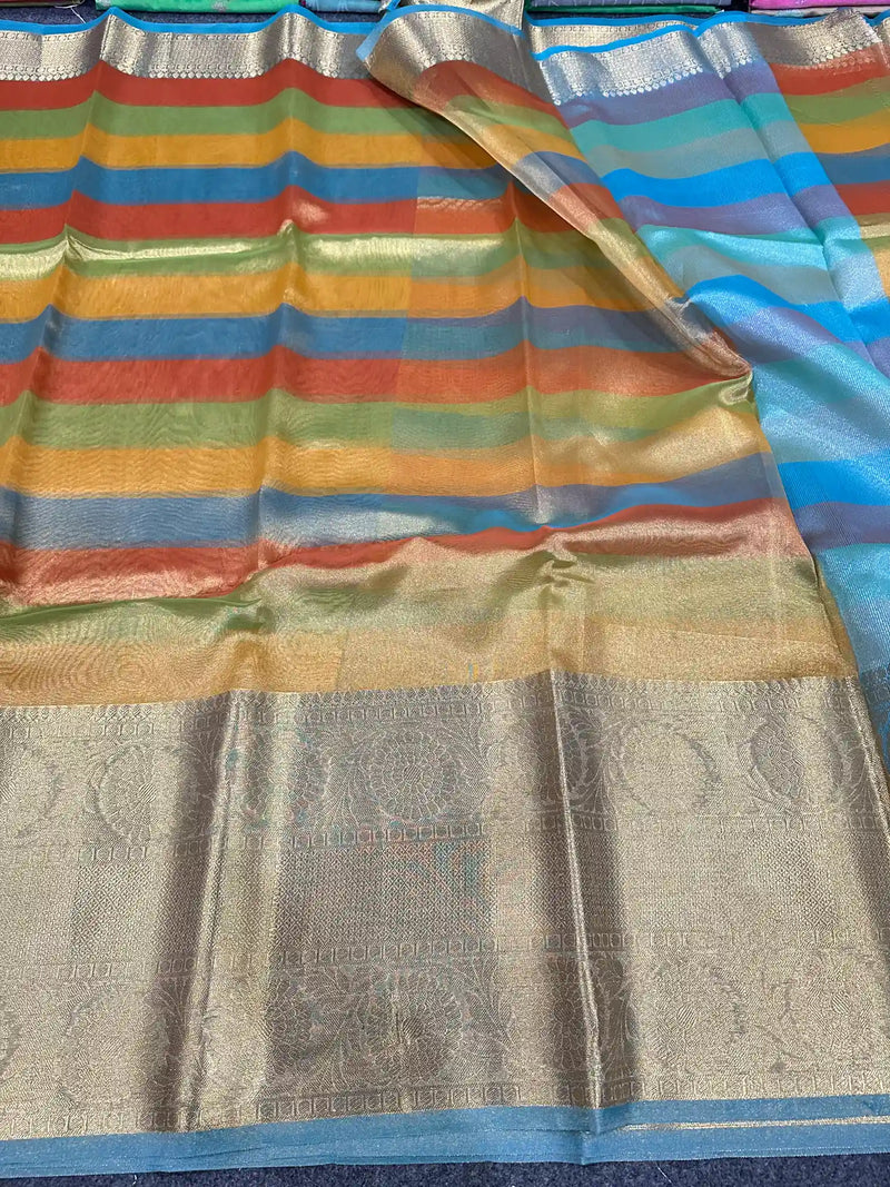 Multicoloured Glass Tissue Silk Banarasi Saree