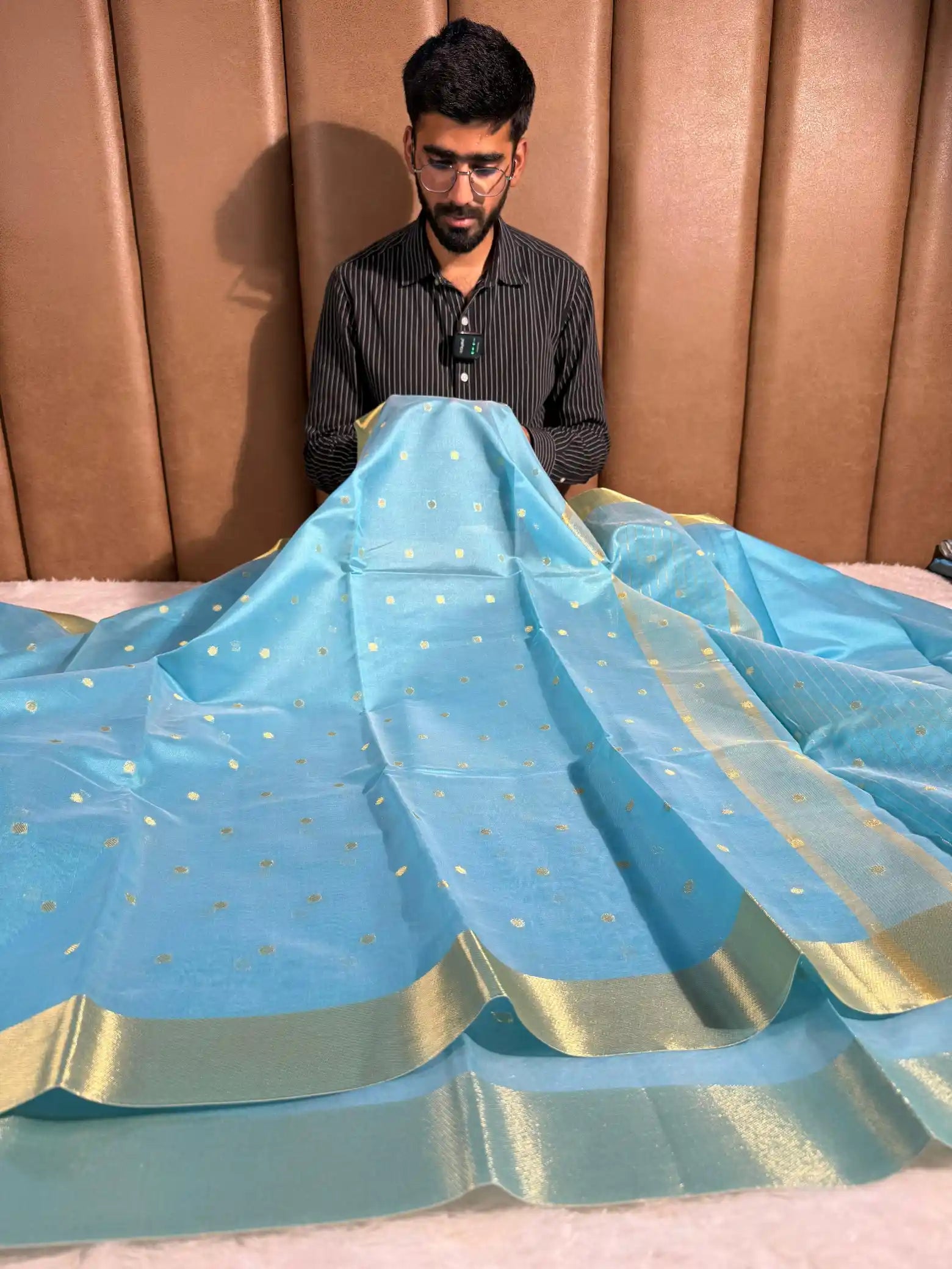Firozi blue soft cotton silk Banarasi saree