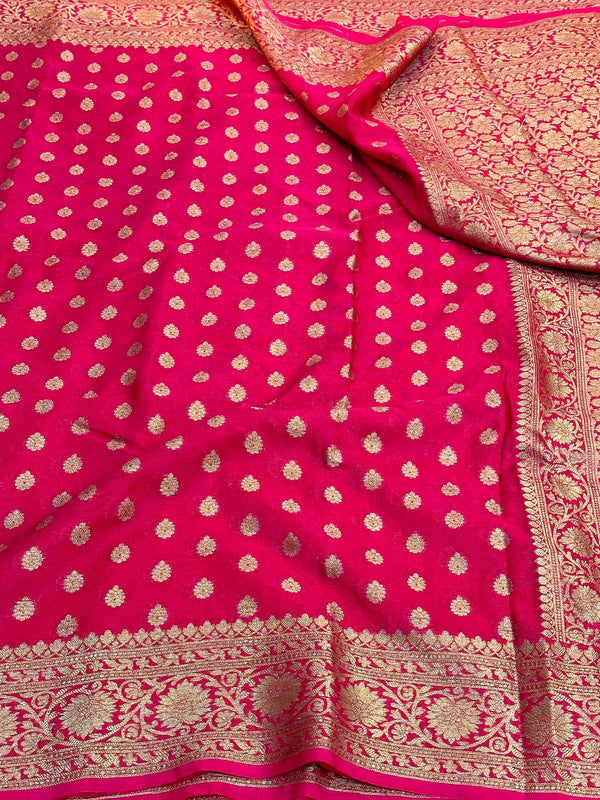 Rani Pink Semi Khaddi Georgette Buti Banarasi Saree