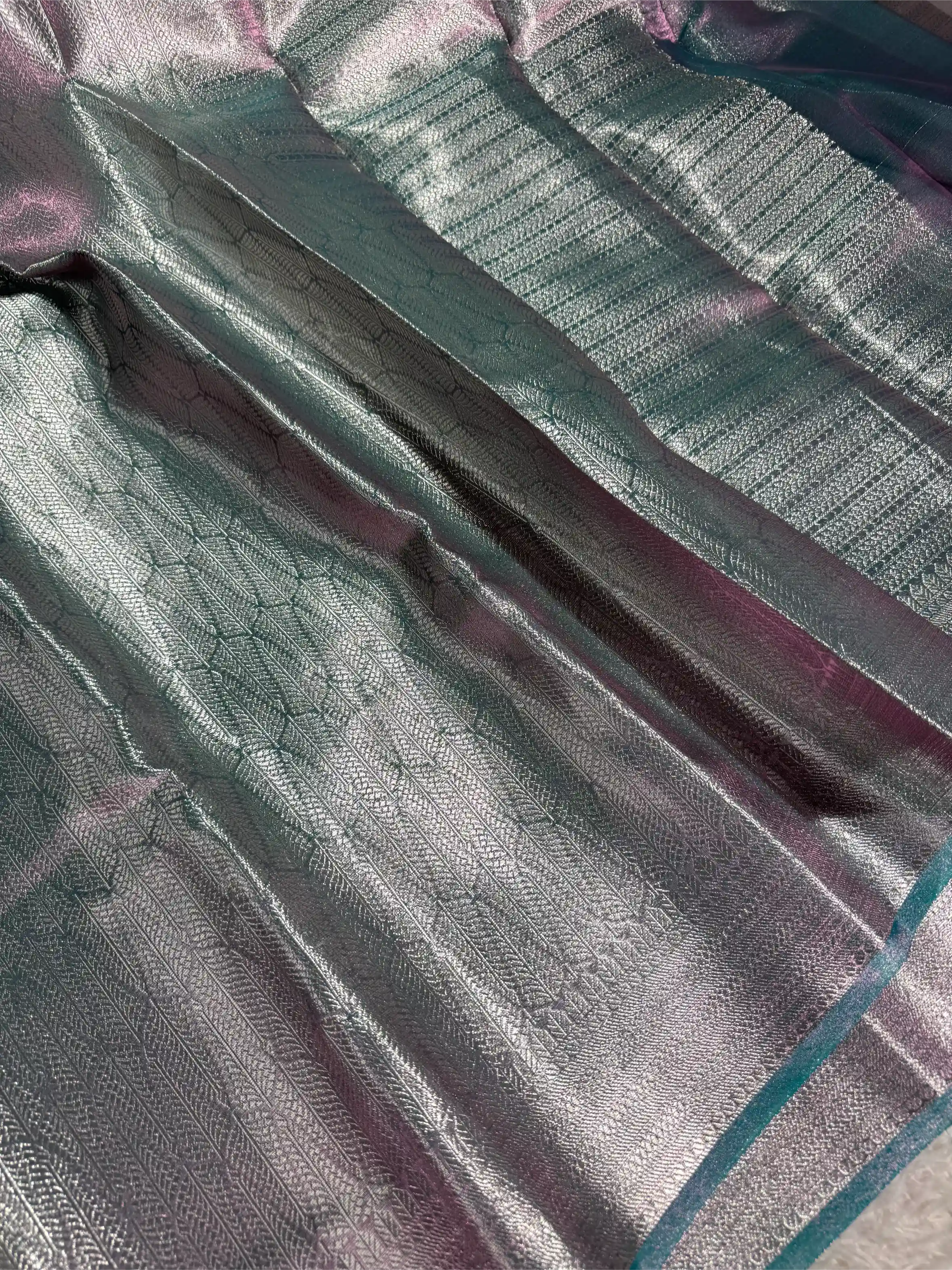 Metallic Sea Green Tissue Silk Jacquard Weave Banarasi Saree