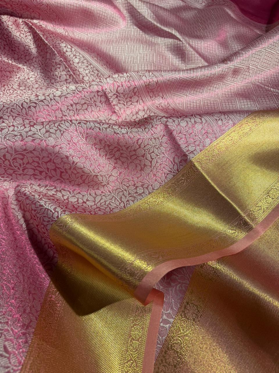 Pink Tissue Silk Traditional Weave Kanjivaram Banarasi Saree
