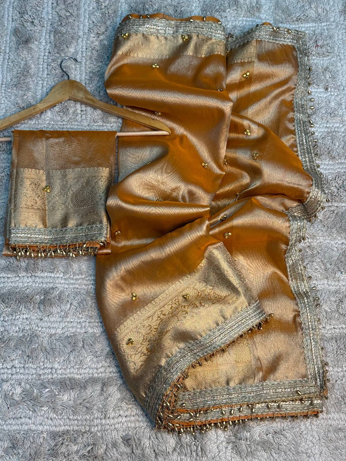 Metallic Yellow Tissue Silk Viral Ghungroo Saree