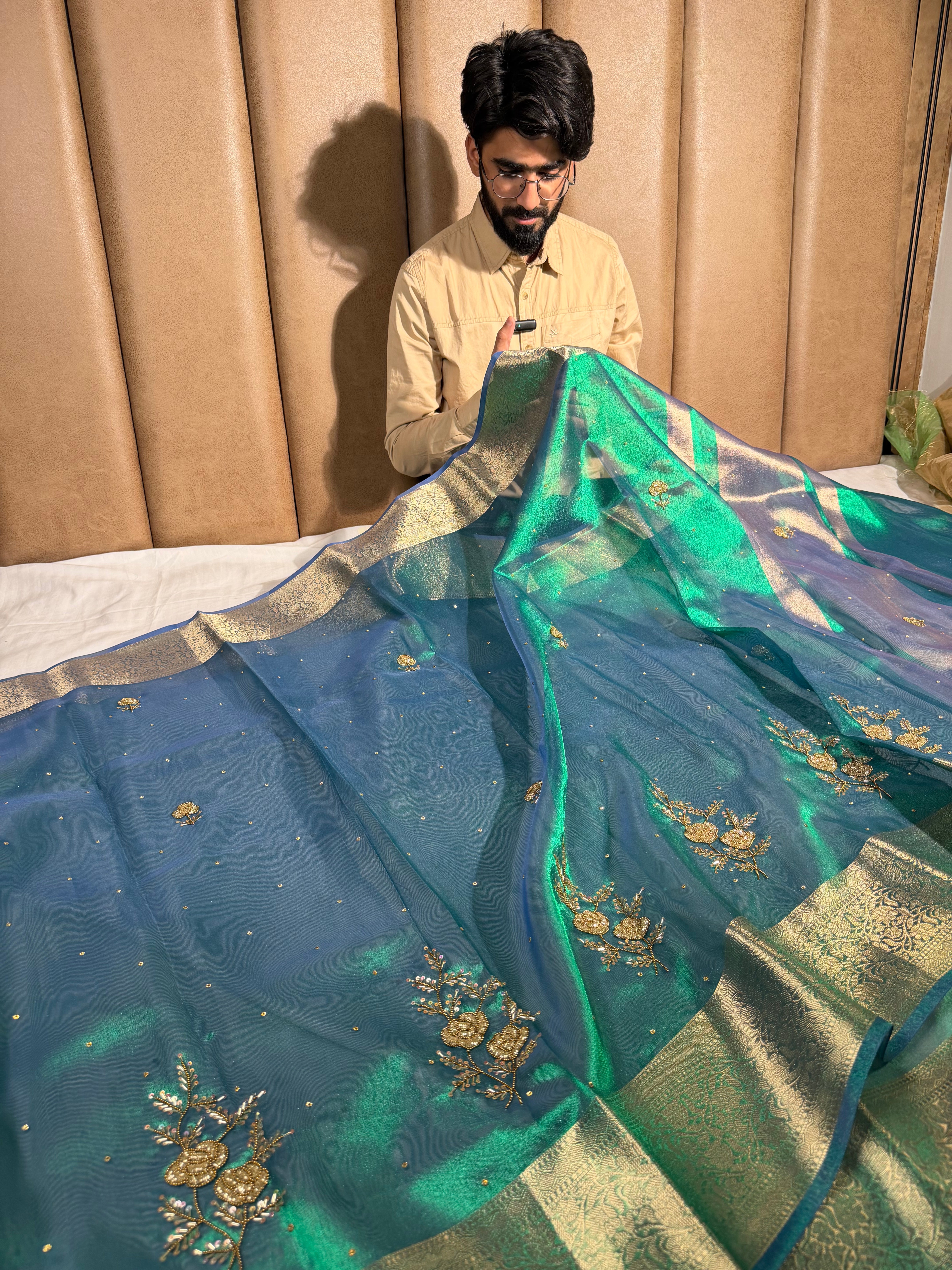 Rare Peacock Tissue Silk Handwork Banarasi Saree