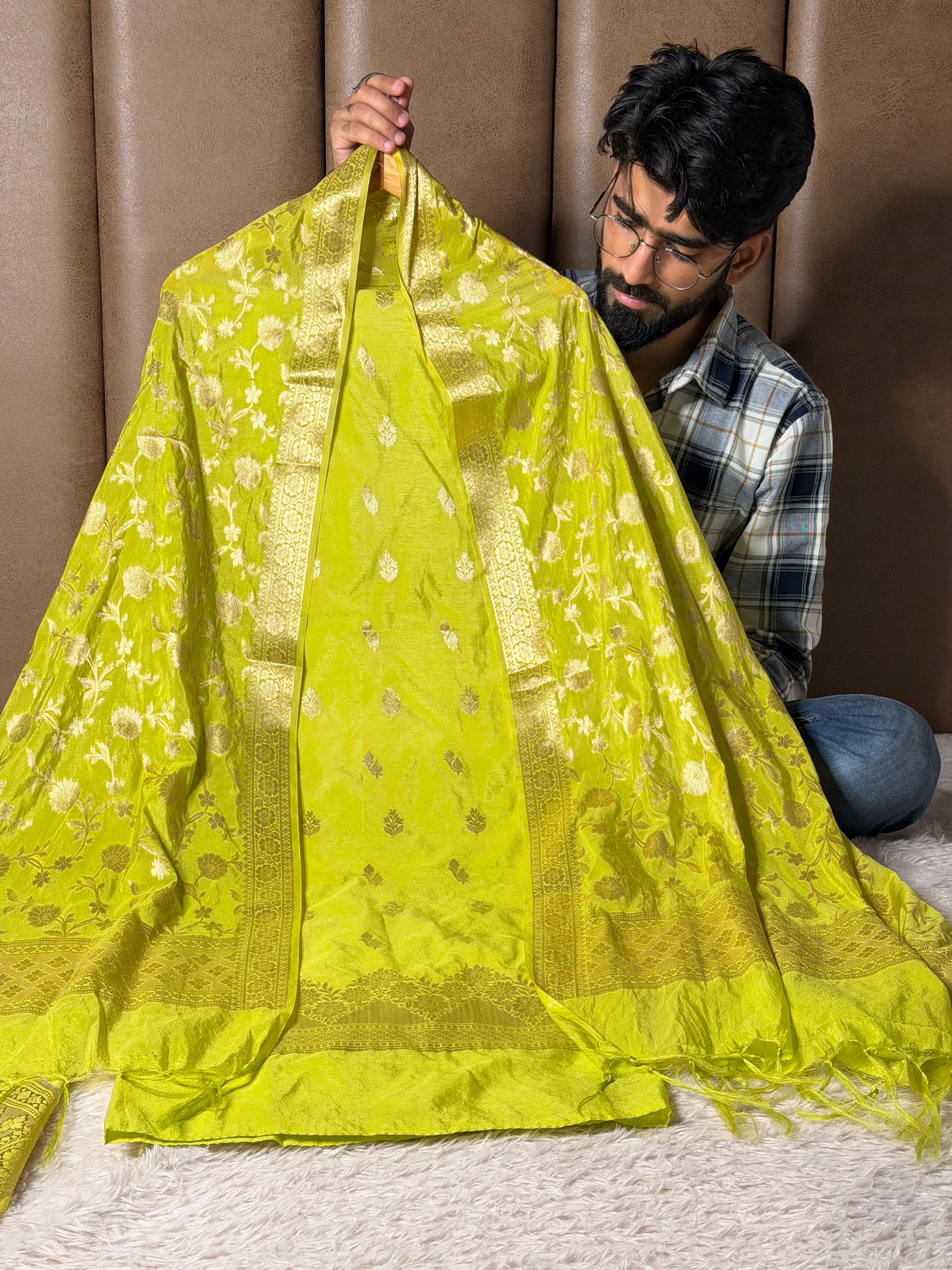 Light Green chinia silk 3 pcs banarasi suit