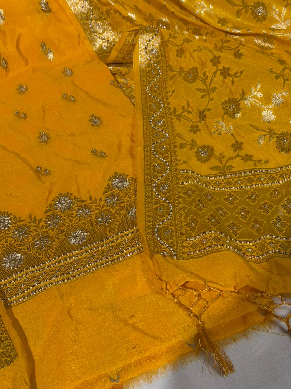 Haldi Special Yellow Chinia Silk Premium Handwork Suit