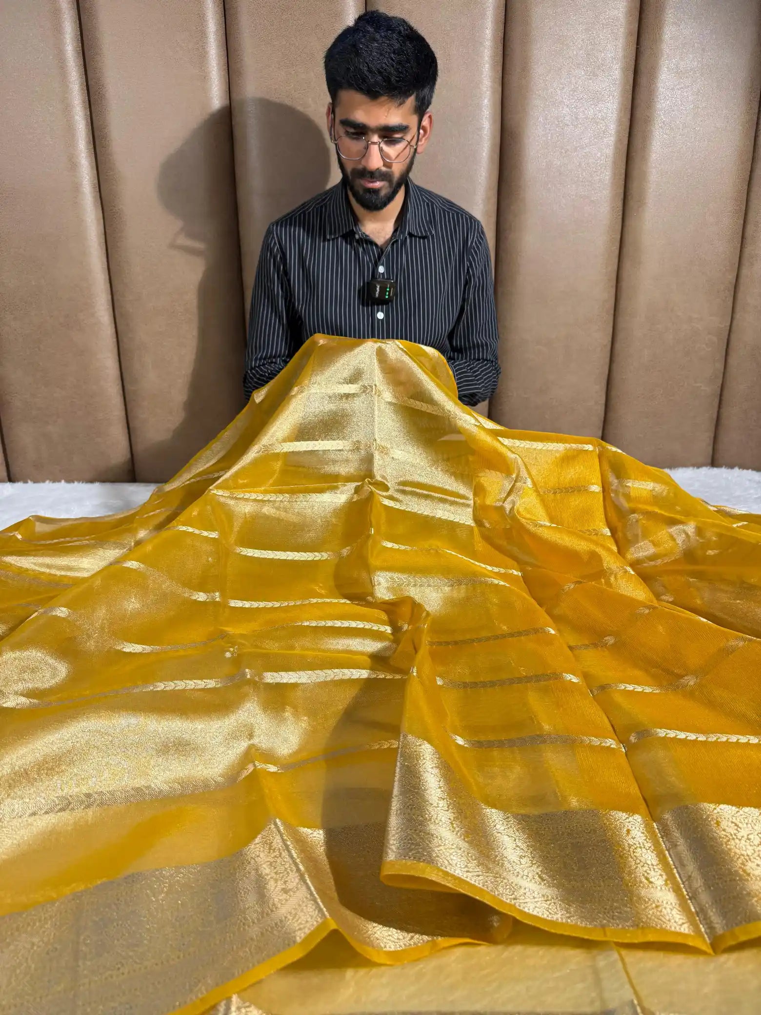 Metallic yellow soft tissue silk traditional saree