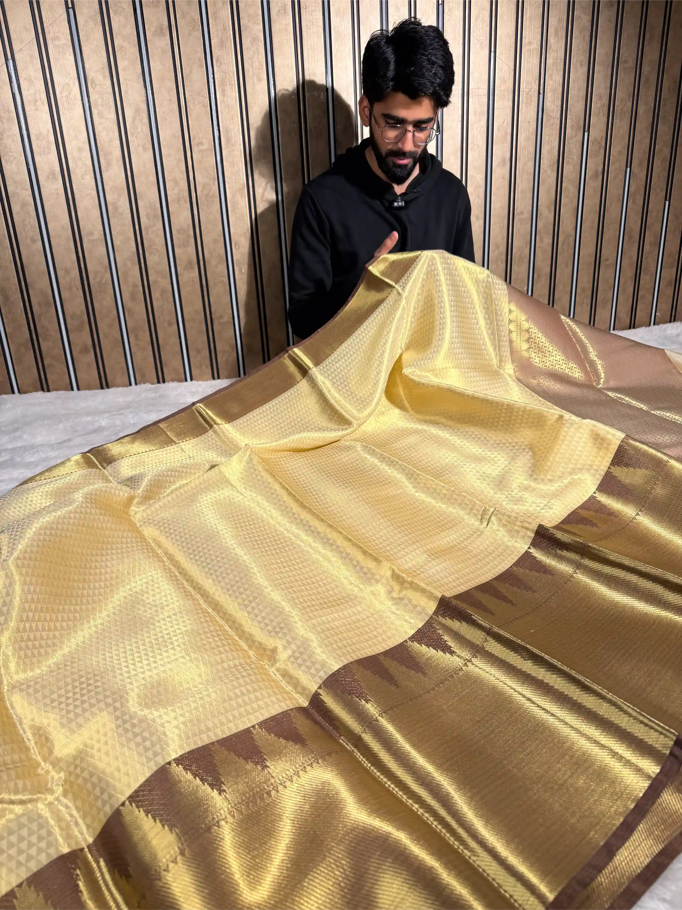 Light Golden Tissue Silk Traditional Banarasi Saree