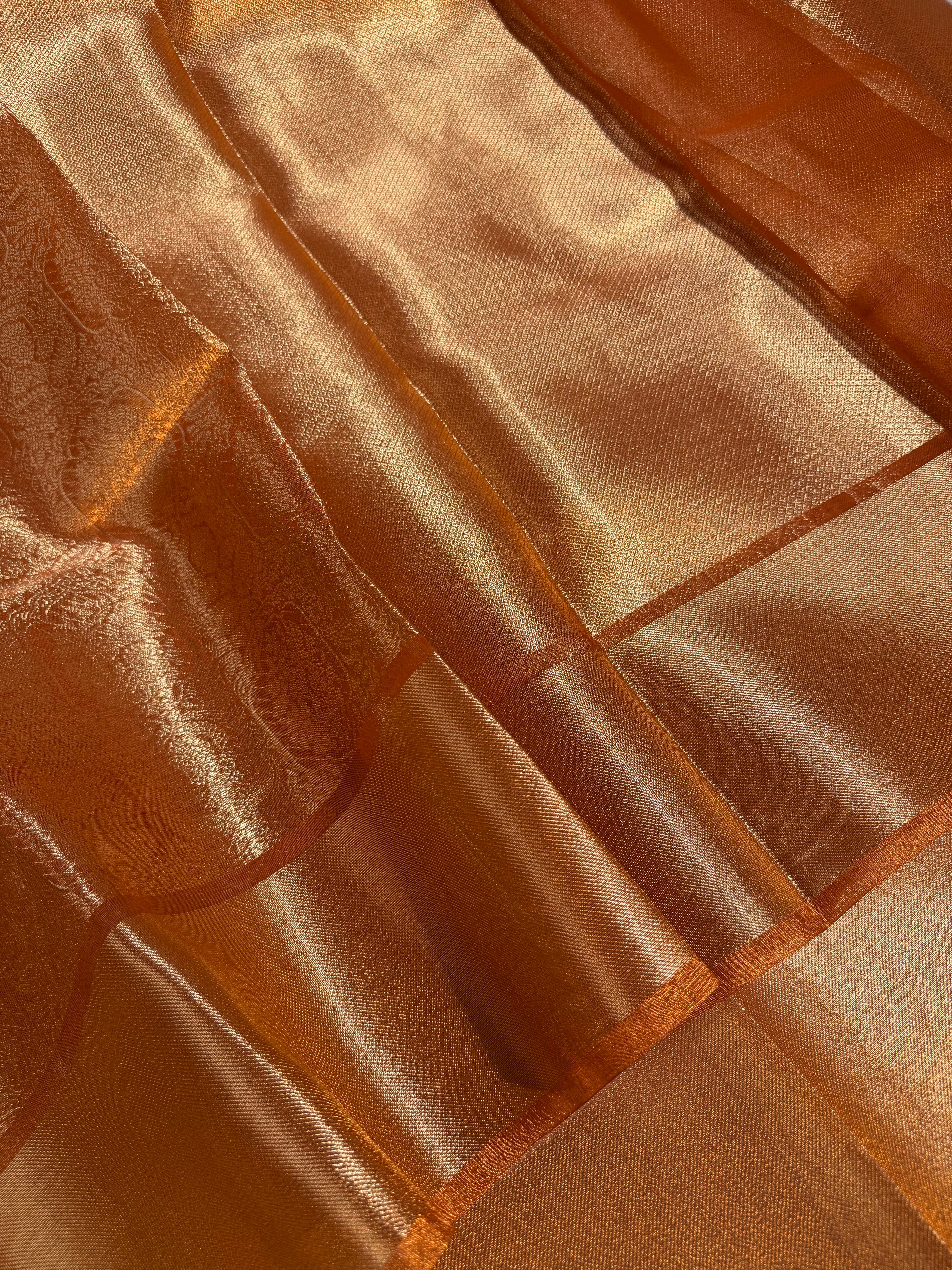 Metallic Orange Kanjivaram Brocade Tissue Saree