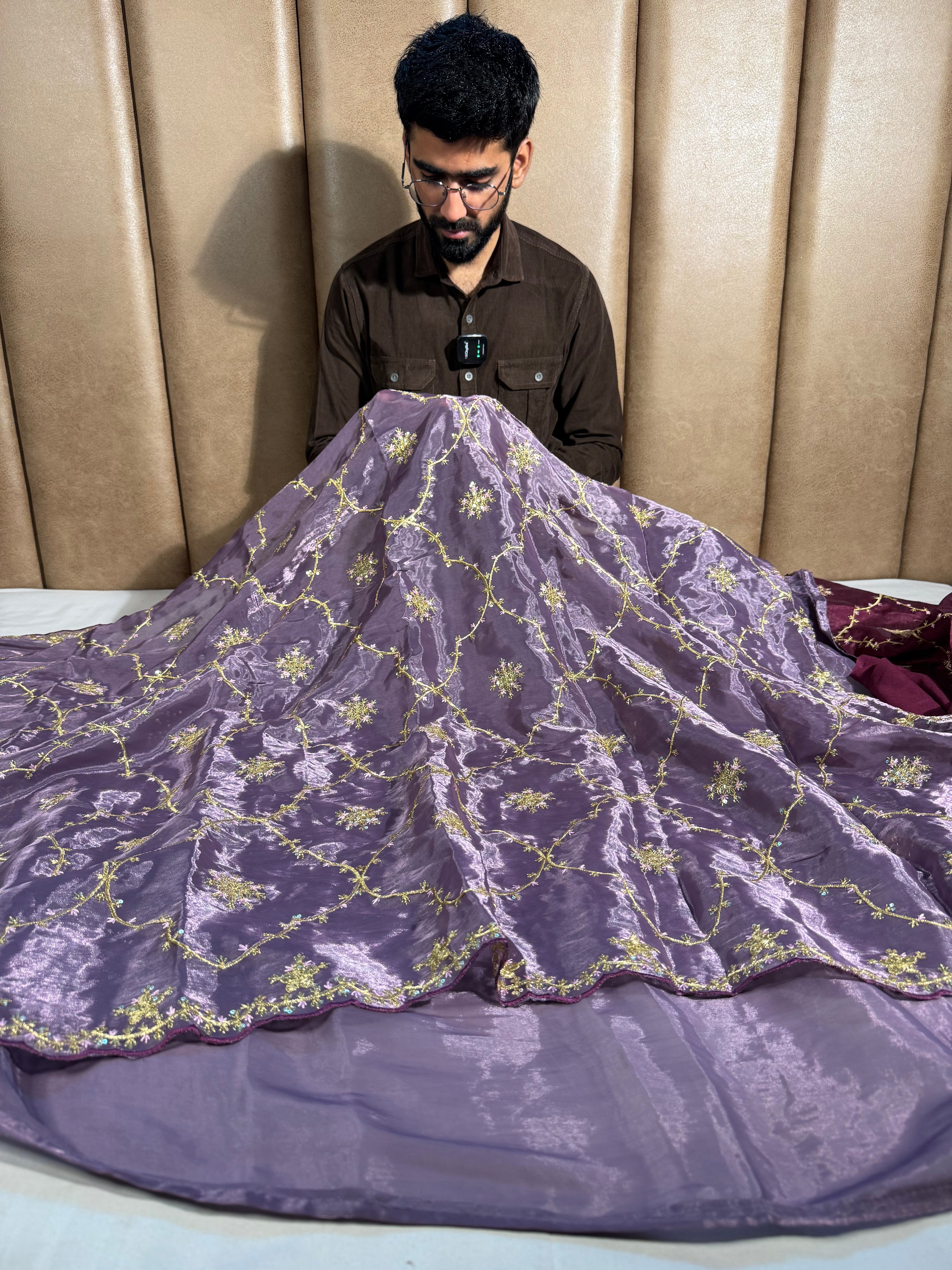 Dusty Lavender Shimmery Tissue Designer Saree