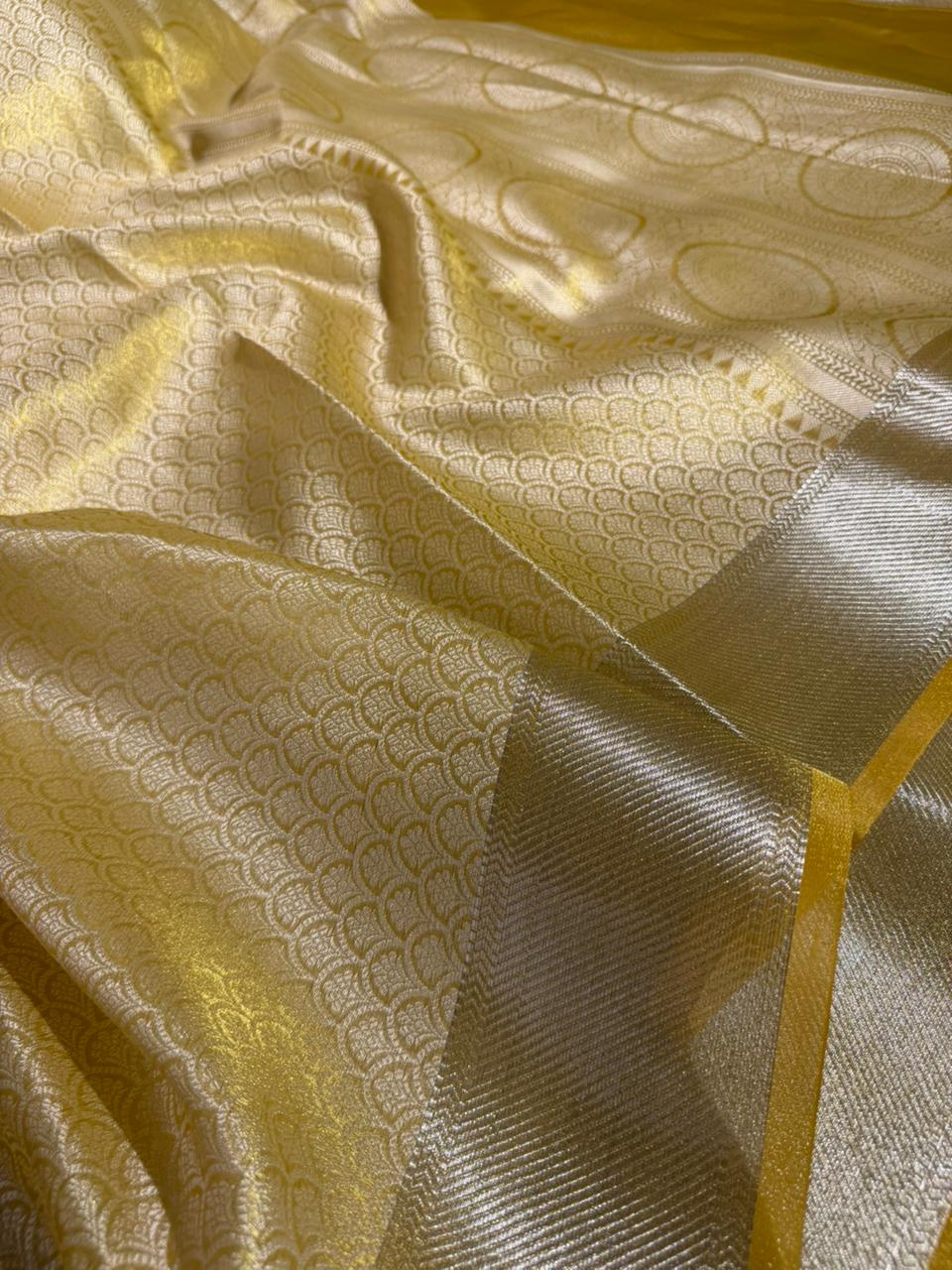 Metallic Lemon Yellow Tissue Silk Traditional Weave Kanjivaram Banarasi Saree