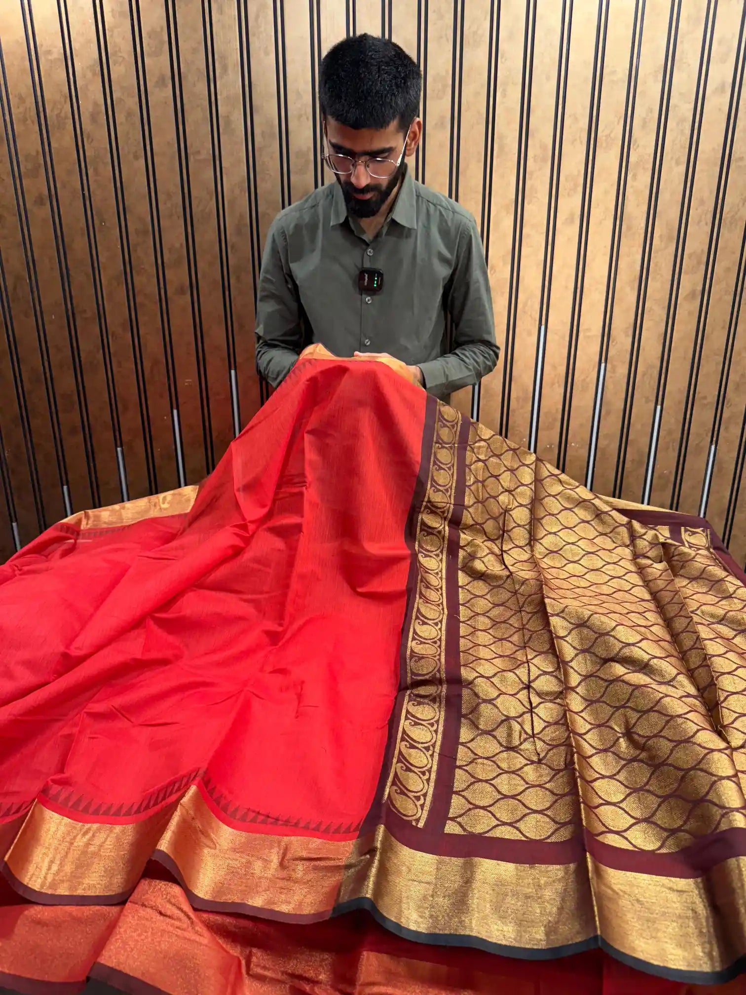 Bridal red soft cotton silk Banarasi saree