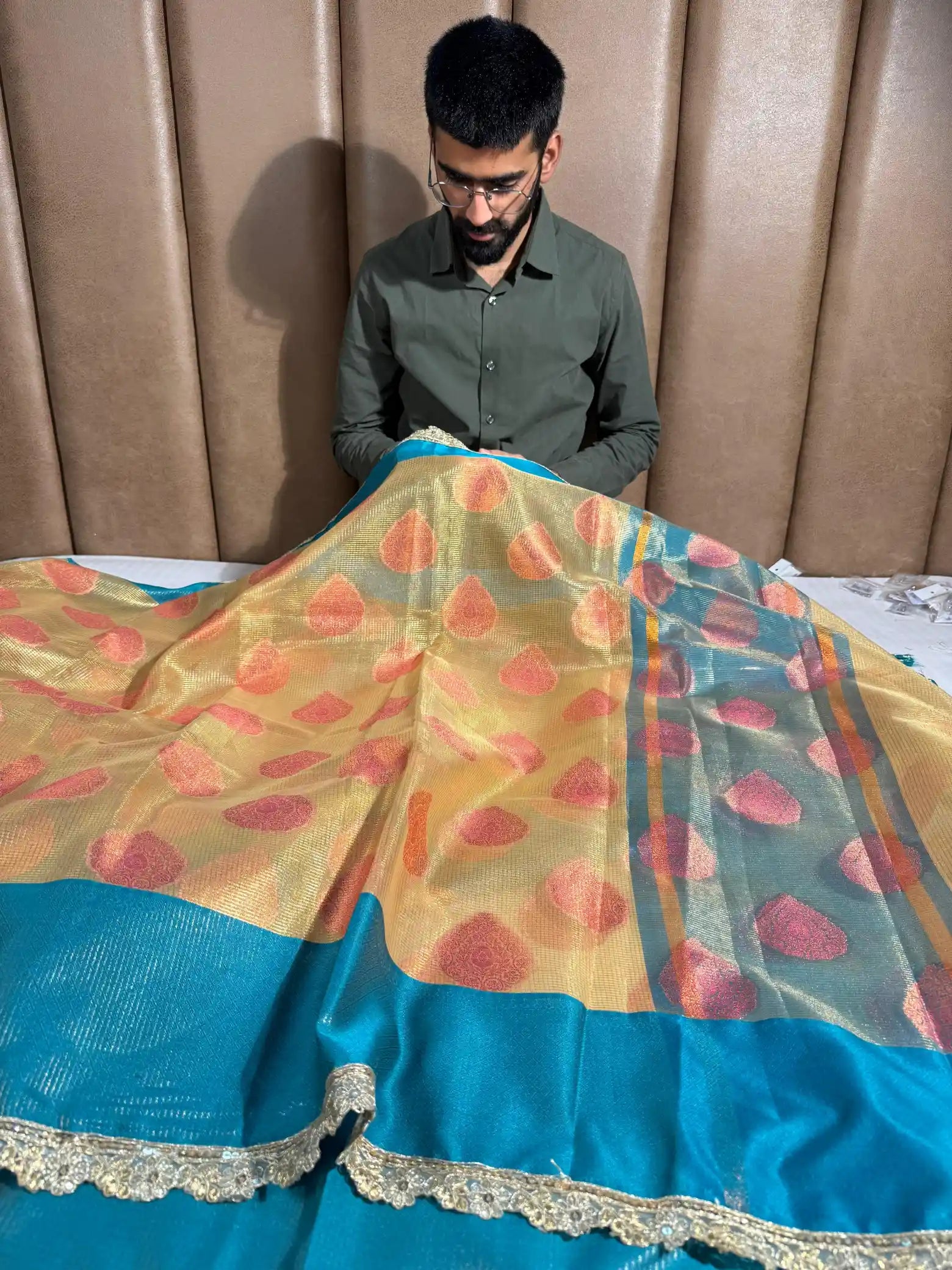 Kota tissue silk designer lace work saree