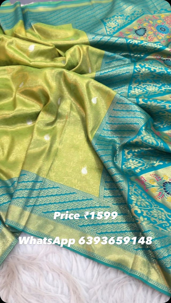 Light Green Paithani Tissue Silk Saree