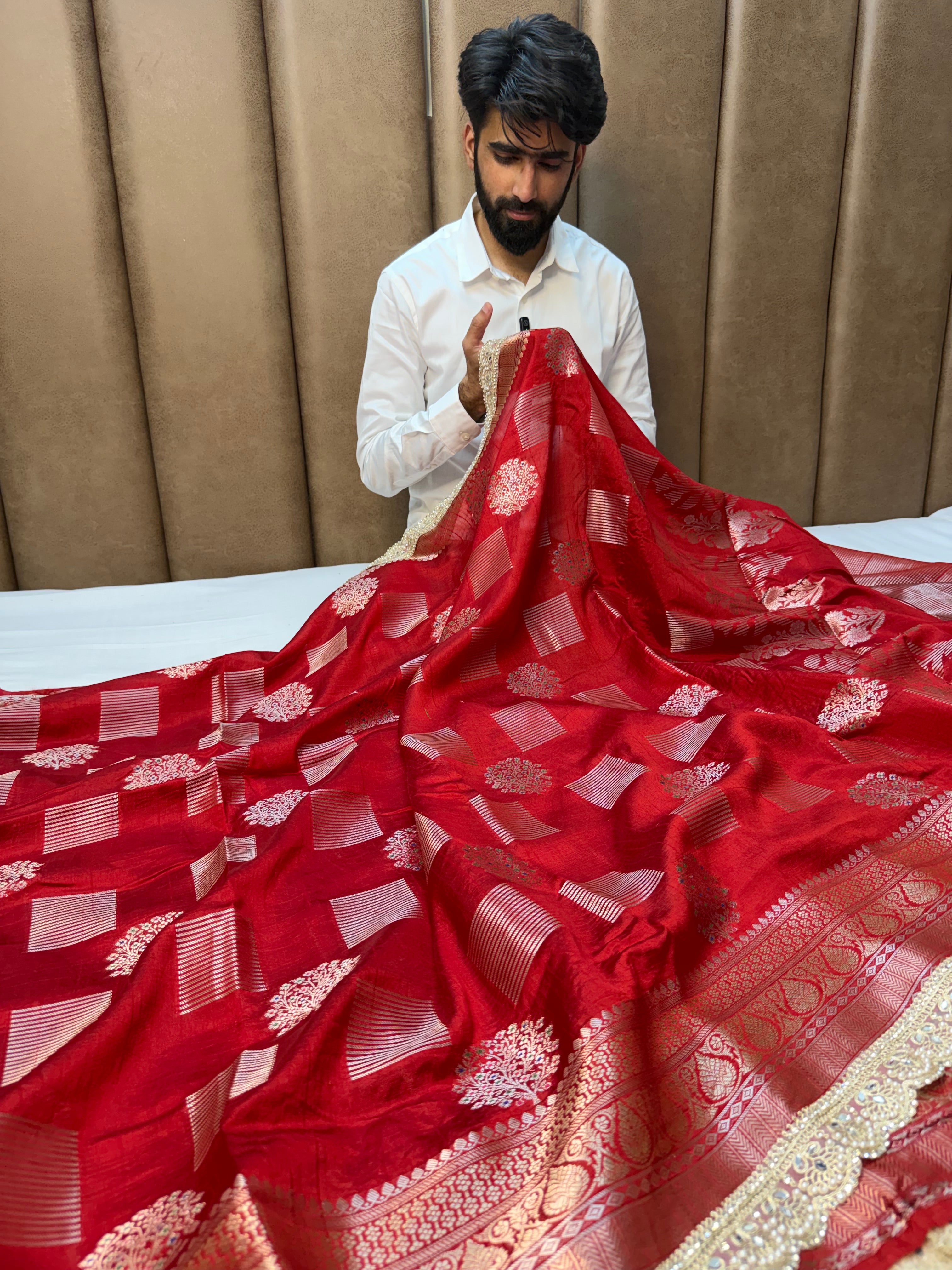 Bridal Red Dupion Silk Premium Designer Saree
