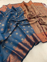 Blue Colour Soft Silk Embossed Saree