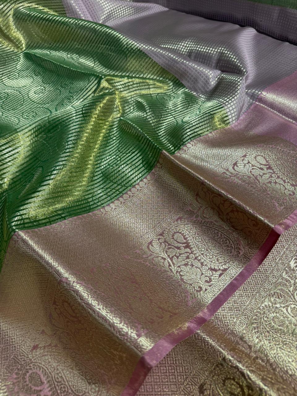 Metallic Green Tissue Silk Traditional Weave Kanjivaram Banarasi Saree