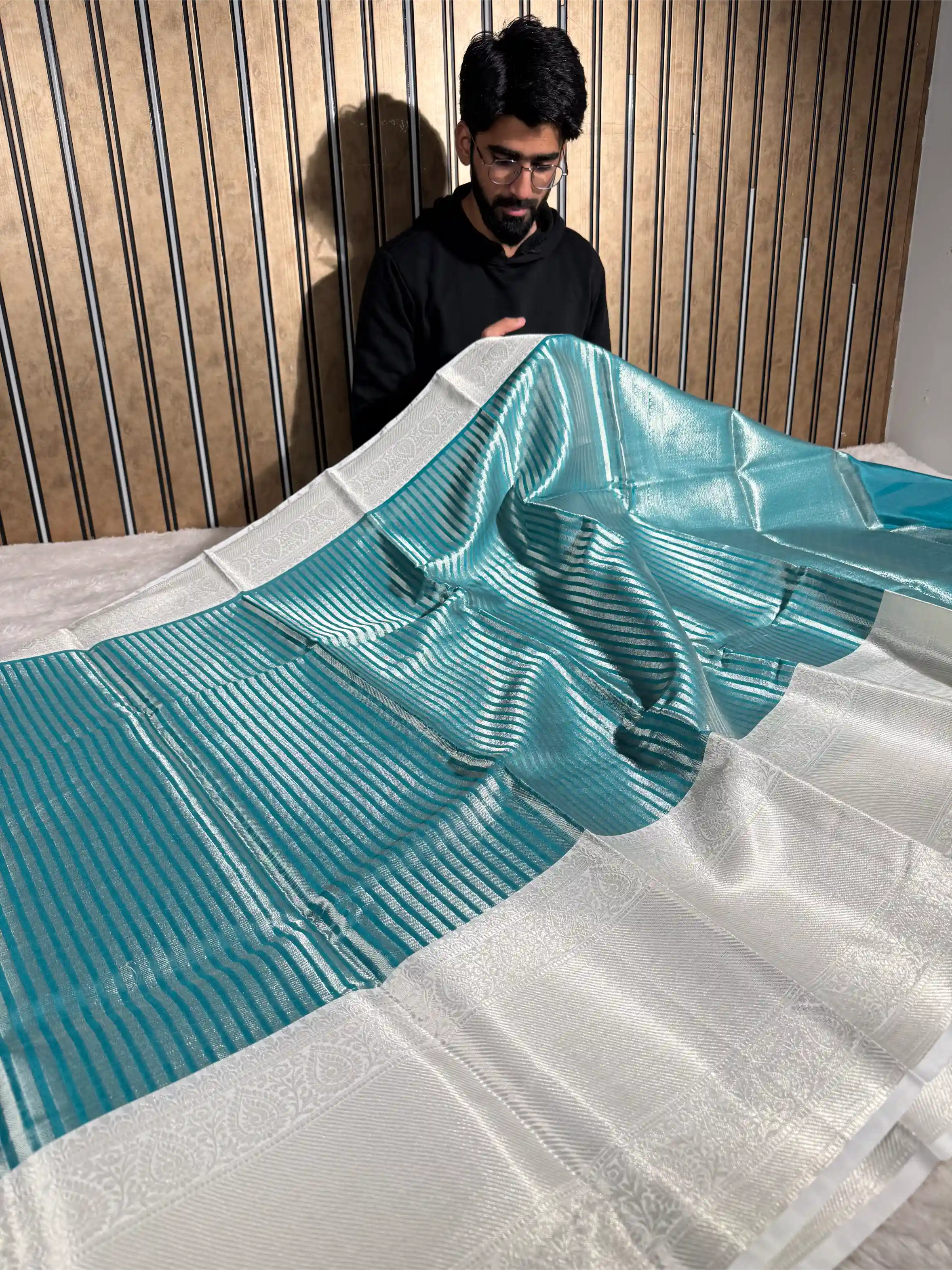 Dark Sea Blue Softsilk Contemporary Weave Banarasi Saree