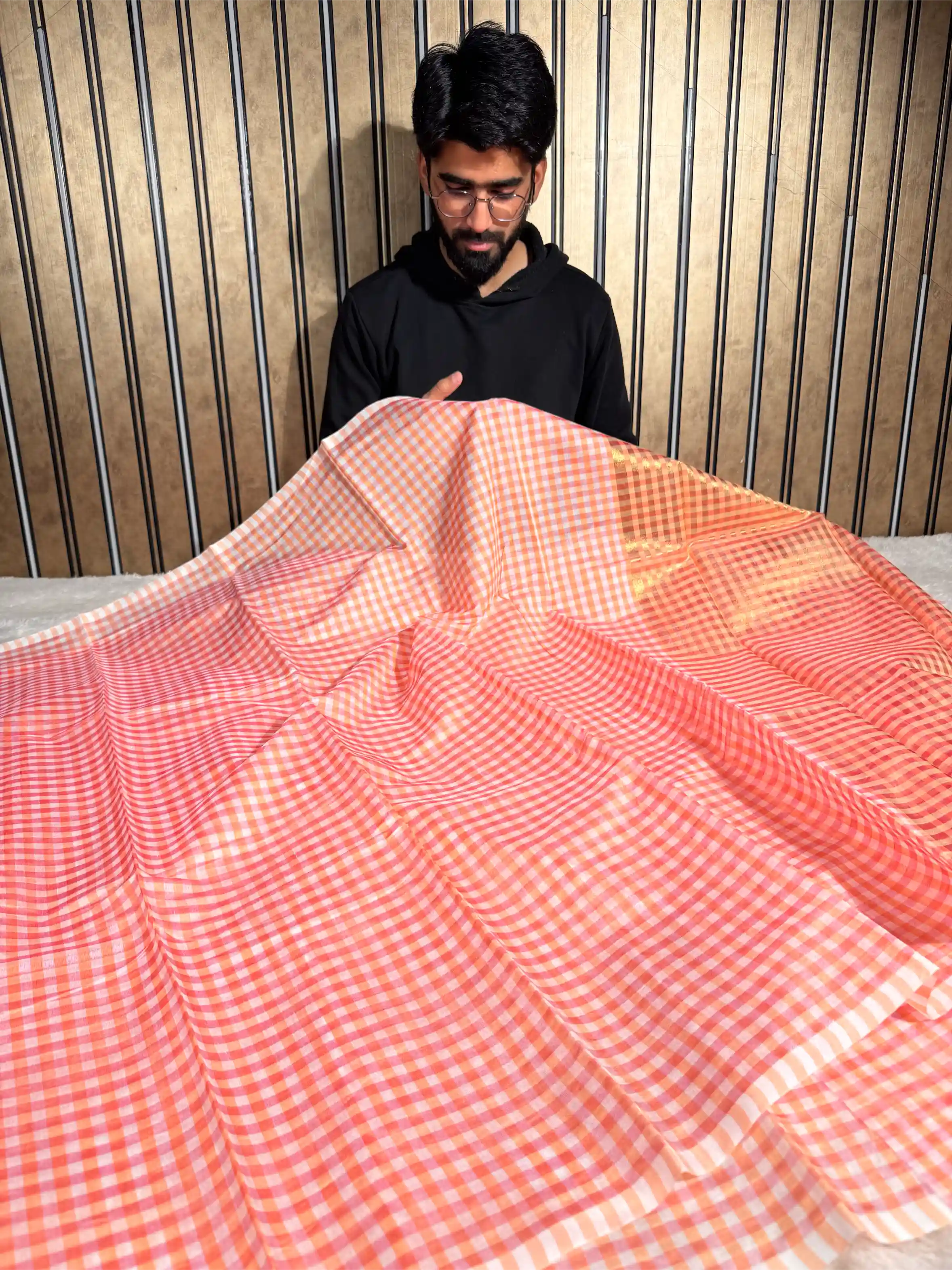 Baby Pink Softsilk Checked Weave Banarasi Saree