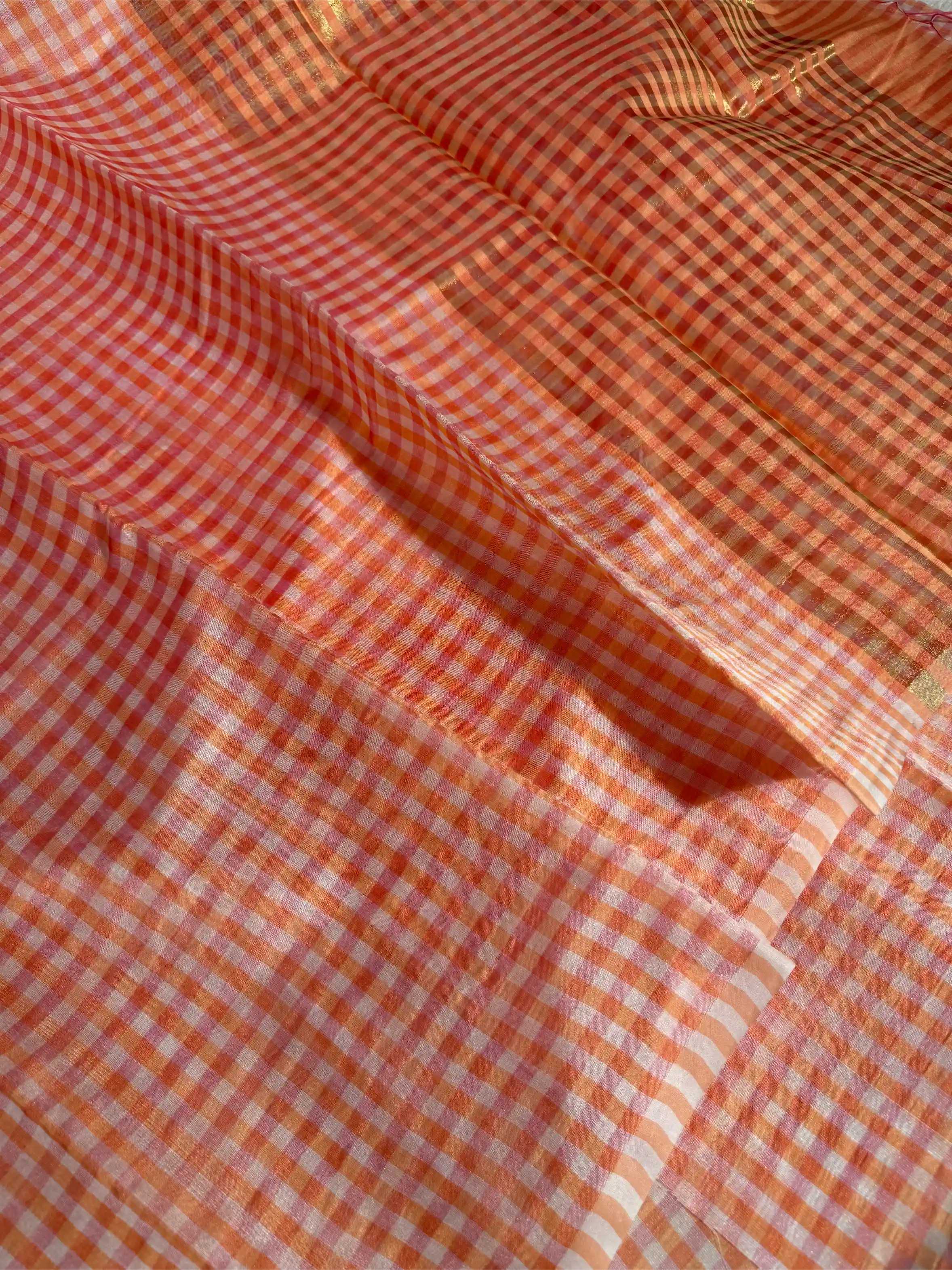 Baby Pink Softsilk Checked Weave Banarasi Saree