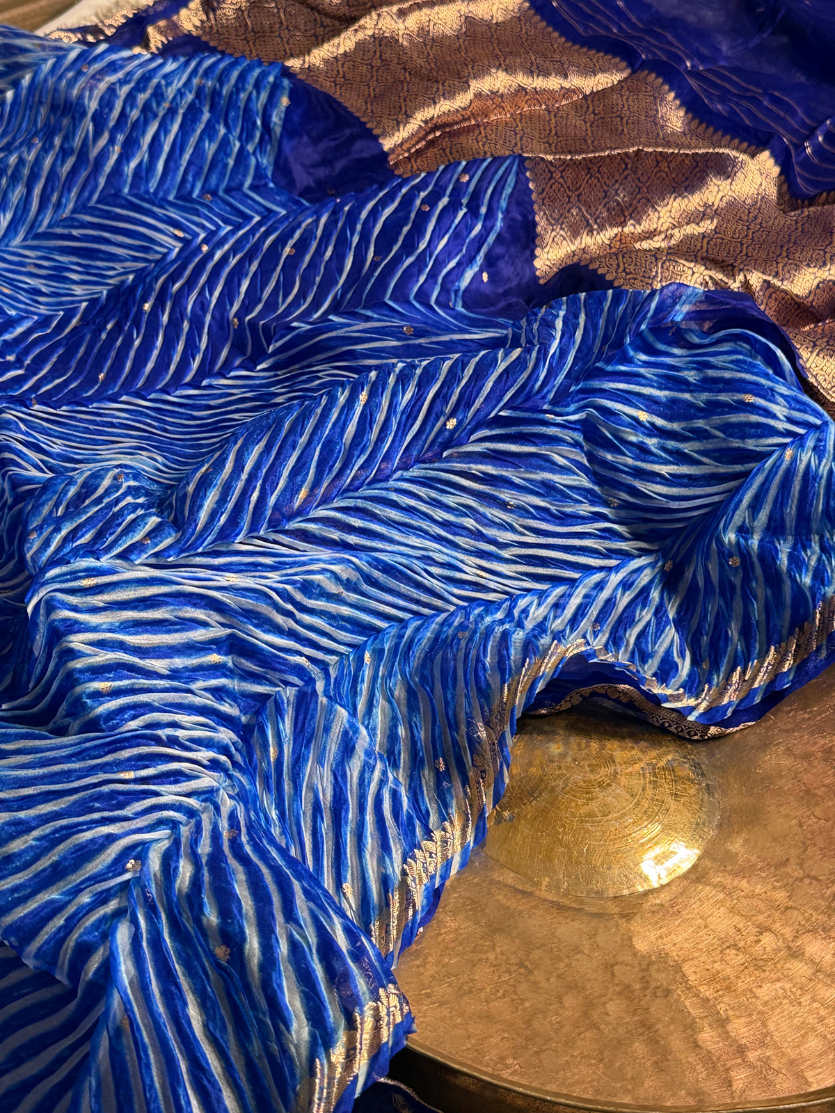 Arashi Blue Handwoven Pure Kora Silk Banarasi Saree