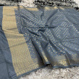 Light Grey Pure Linen Silk Banarasi Suit